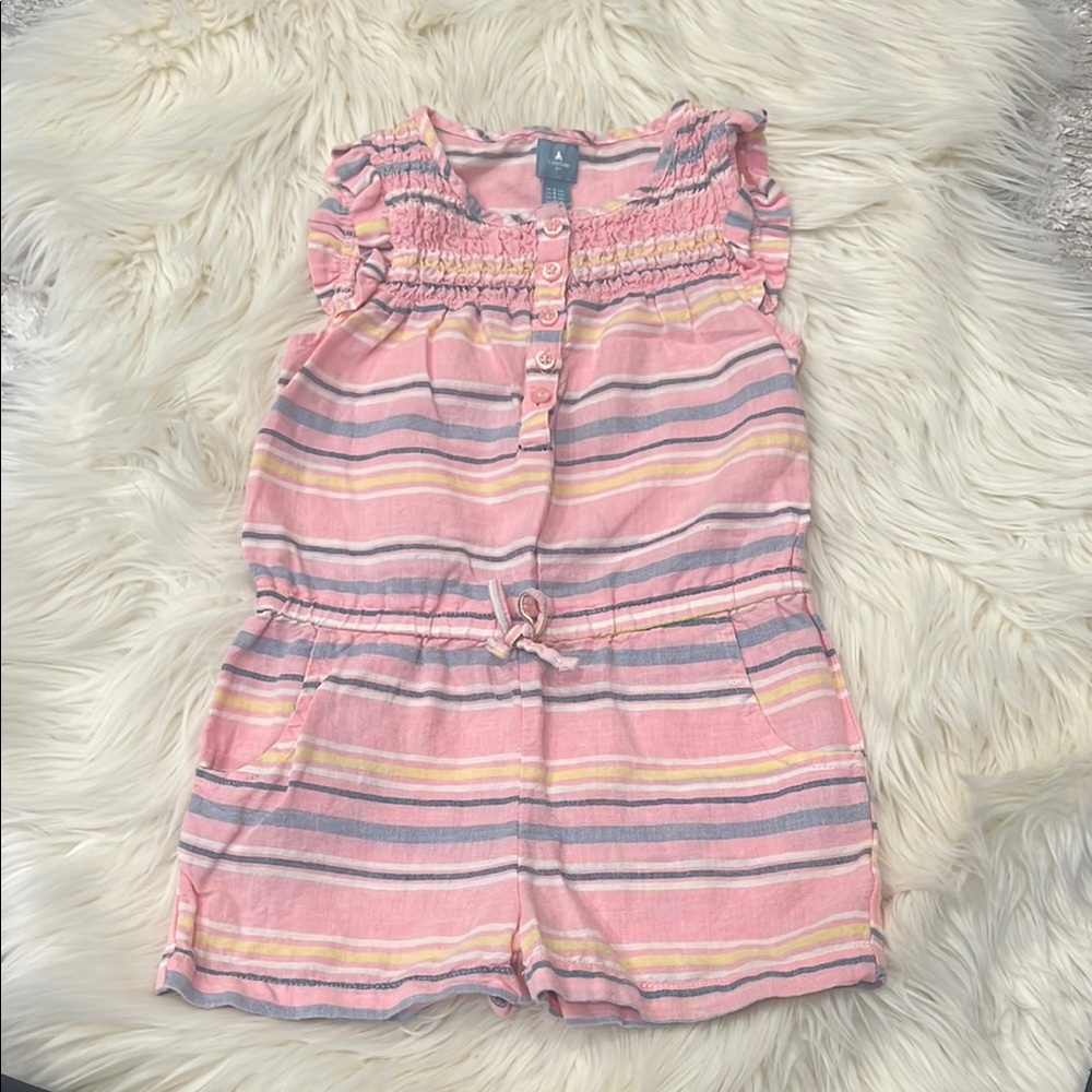 Girls' Pink Striped Linen Cotton Romper size:4
